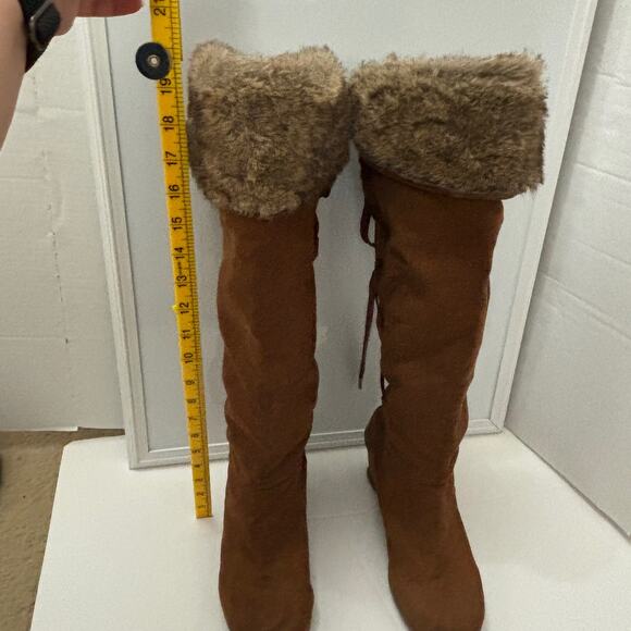 Decree DC Boulder Brown Lace Up Faux Fur Lined Knee-High Wedge Snow Boots Size 9 - Picture 11 of 12